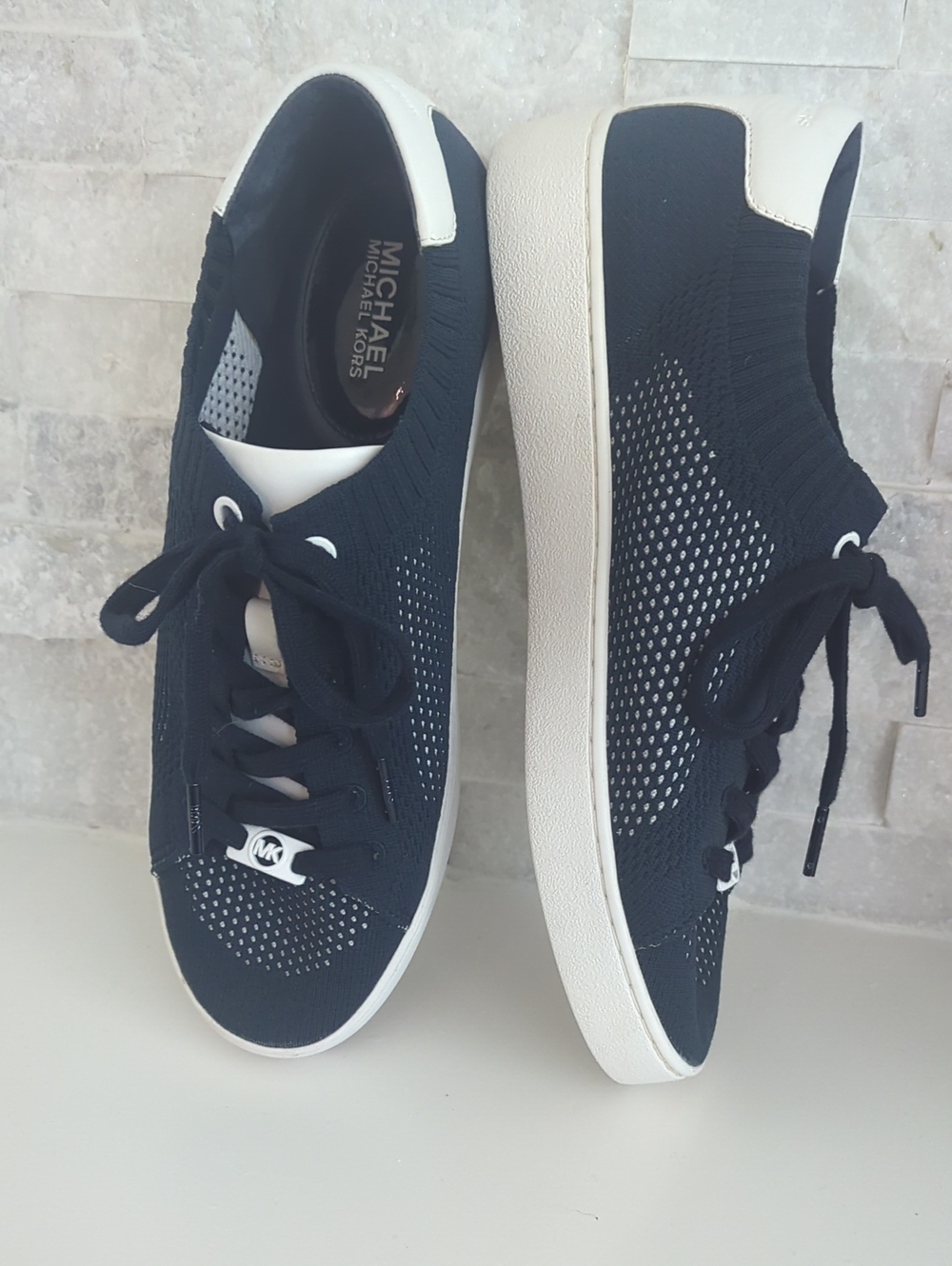 Michael Kors Navy Knit Low-Top Sneakers with White Accents Like New